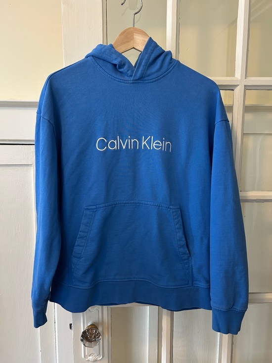 Calvin Klein Bright Blue Logo Pullover Hoodie, fits like a MEDIUM - Picture 2 of 6